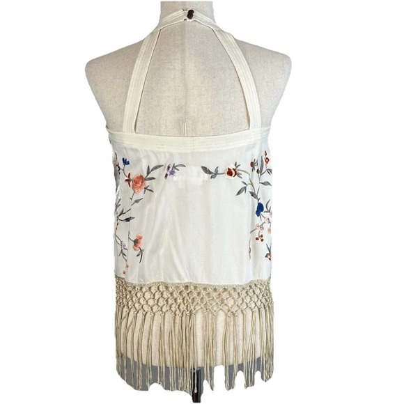 Anthropologie Embroidered Halter Top Sz2 Gatsby Fringe Boho Festival Tank Hippie - Picture 5 of 7